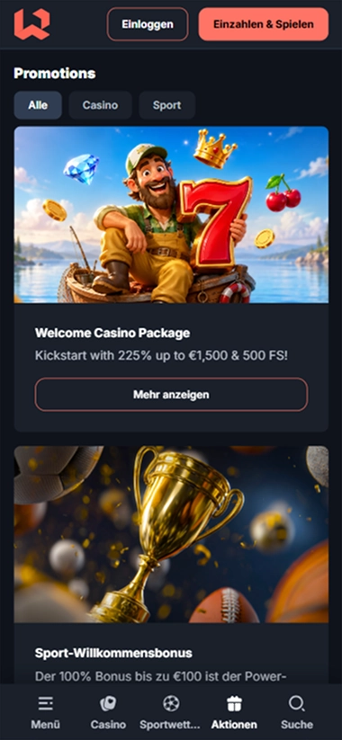 screen-2 Promotions Filter Alle Casino Sport